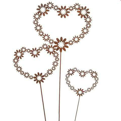 Herz Metall 17x14,5xL58cm Blüten von Herzen, rost