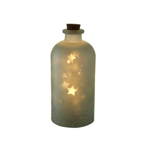 LED Flasche D11H24cm Sterne SP mit Bewegung, weiß