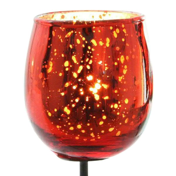 Glas Teelicht D6L13cm am Pick, rot