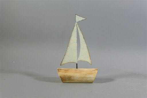 Segelboot Holz 13x5x20cm, creme