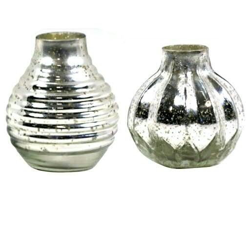 Glas Vase 8,5x8,5cm mit Rillen sortiert, silber