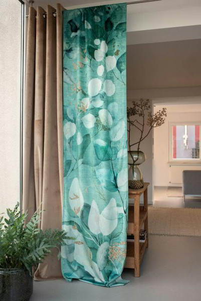 Vorhang 68x250cm Samt Motivdruck Blätter, mintgrün