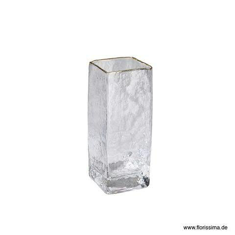 Glas Vase SP 8x8x20,5cm mit Goldrand, klar