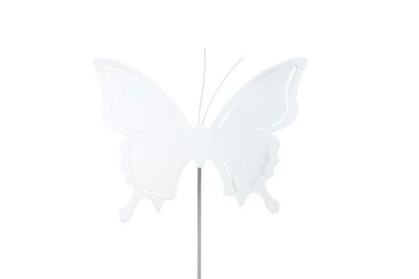Schmetterling Metall SP 23,5x19x88cm am Stab, weiß