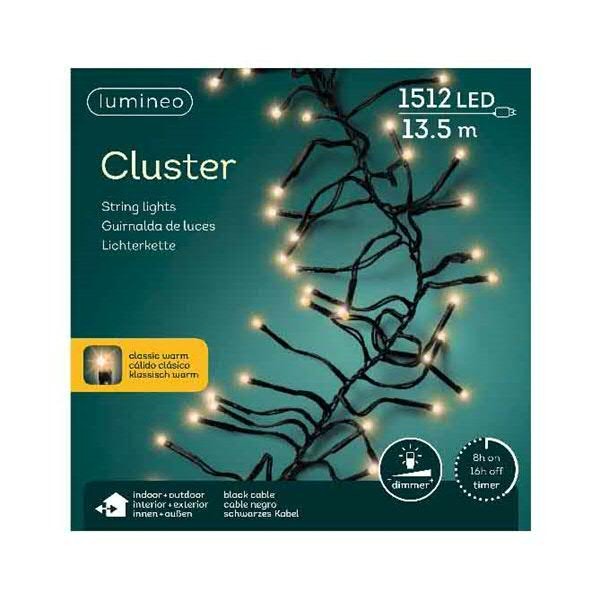 Clusterlights 1512LED 13,5m outdoor Kabel schwarz mit Timer+Dimmer, classic