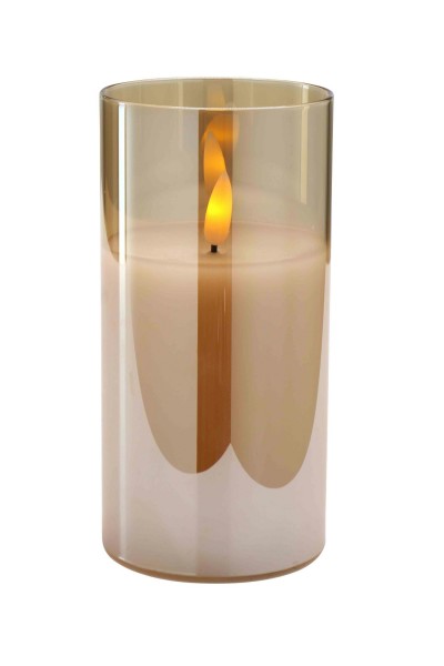 LED Kerze im Glas D7,5H15cm mit Timer für Batterie Aktionspreis, amber