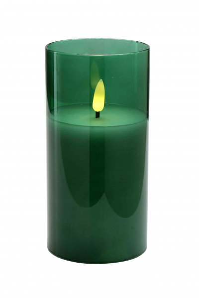 LED Kerze im Glas D7,5H15cm mit Timer für Batterie Aktionspreis, grün