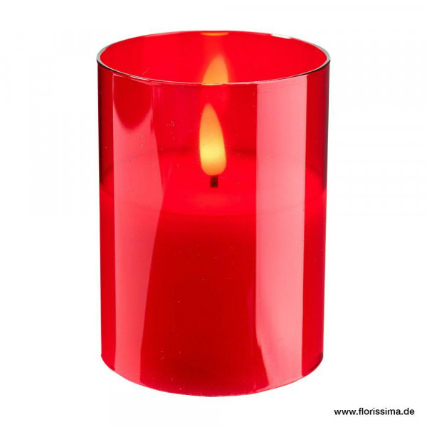 LED Kerze im Glas D7,5H10cm mit Timer für Batterie Aktionspreis, rot