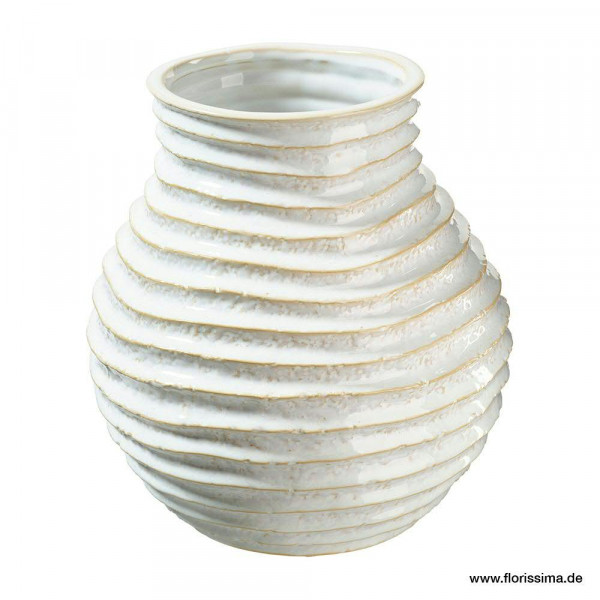Vase Keramik SP H23D21,5cm gerillt, weiß