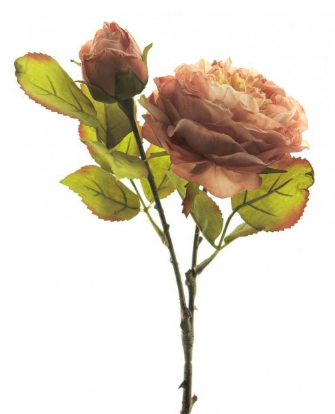 Rose 36cm mit Blättern, rosa