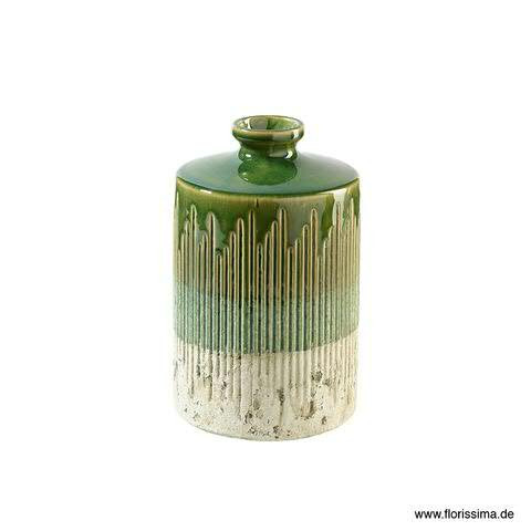 Vase Keramik D14H23cm, grau/grün