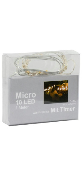 Microlichterkette 10LED 1m Timer fr Batterie 3xAA, indoor ww
