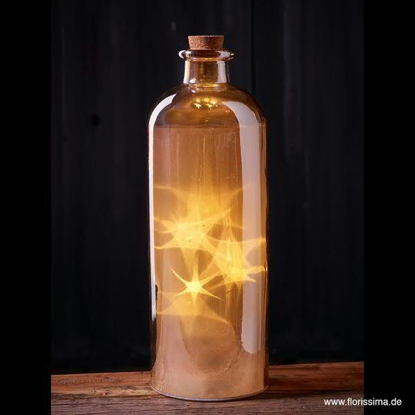 Holo Flasche LED D11H32cm für Batterie mit Timer Sterne bewegen sich, amber