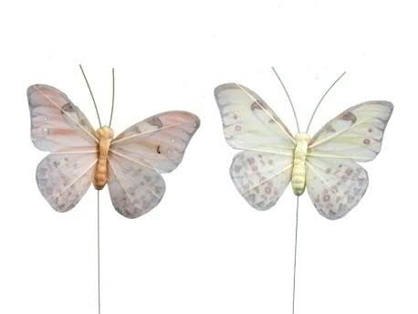 Schmetterling Feder 8x5x6cm 12St. am Draht gelb/orange, gelb/orang