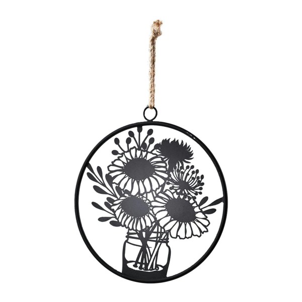 Ring Metall D30cm mit Blumenstrauß zum Hängen Aktionspreis, schwarz
