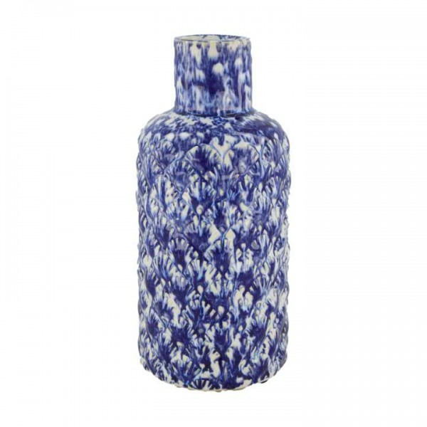 Flasche Keramik D13,5H28cm, blau/weiß