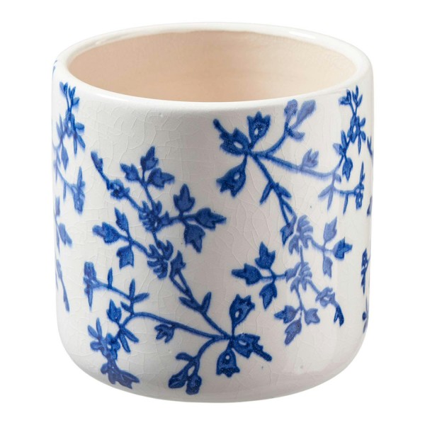 Topf Keramik D13H12,5cm Blütenmuster, weiß/blau