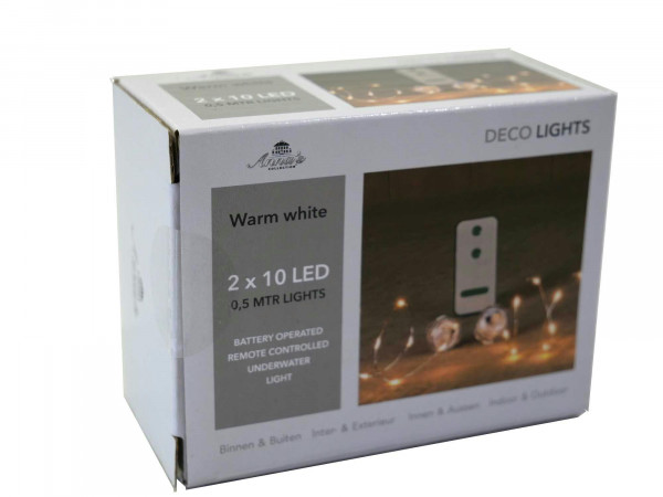 Micro Unterwasser Licht 2St.10LED mit Batterie 2xCR2032 Fernbedienung, warm weiß