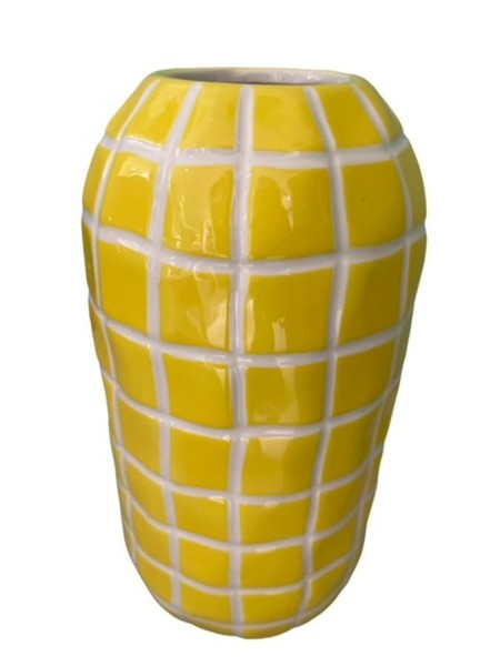 Vase Keramik D11H21cm, gelb/weiß