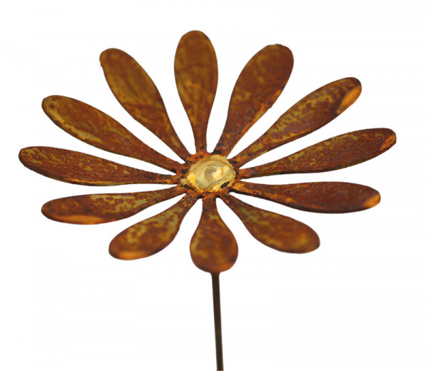 Rost Blume D18H120cm am Stab mit Goldpunkt