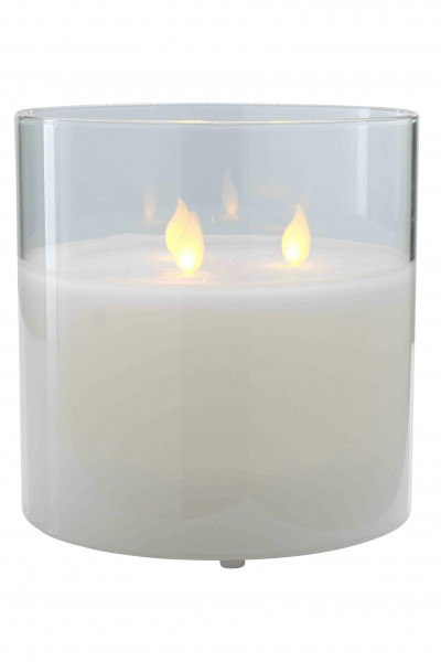 LED Kerze im Glas x3 D15H15cm für Batterie Aktionspreis, klar/weiß