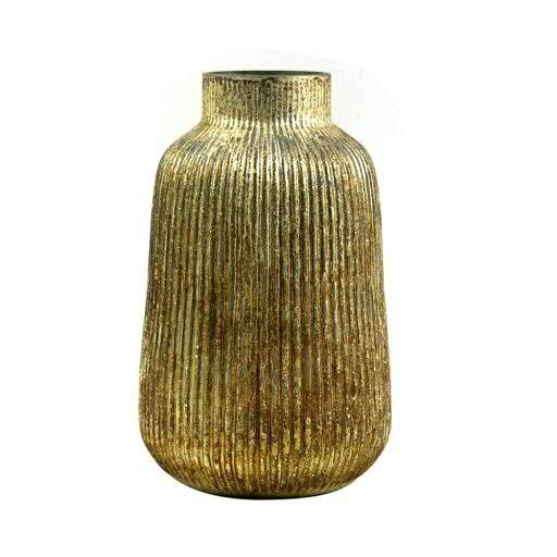 Glas Vase D15H25cm antik mit Rillen Aktionspreis!, champagner