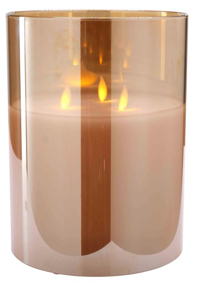 LED Kerze im Glas x3 D15H20cm Aktion mit Timer + Fernbedienung für Batterie, amber
