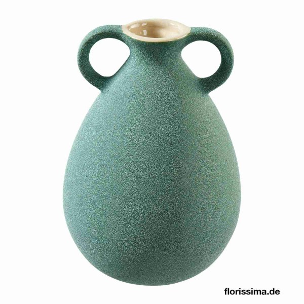 Vase Keramik D13H18,5cm mit Henkel, grün