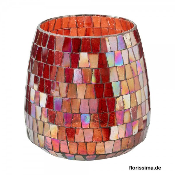 Glas Windlicht D16H16,5cm Mosaik, rot
