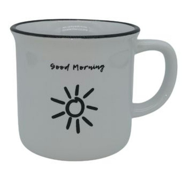 Tasse Keramik D9H8,5cm Good morning Aktionspreis, weiß/schw