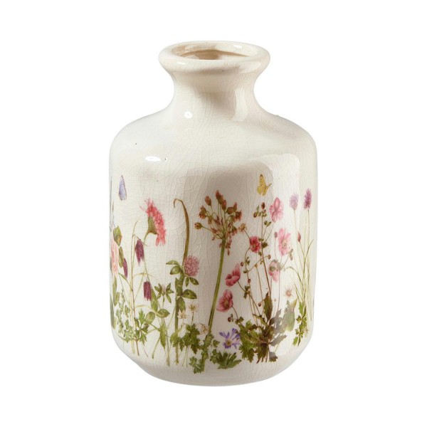 Vase Keramik D11H17,5cm mit Blumen, creme