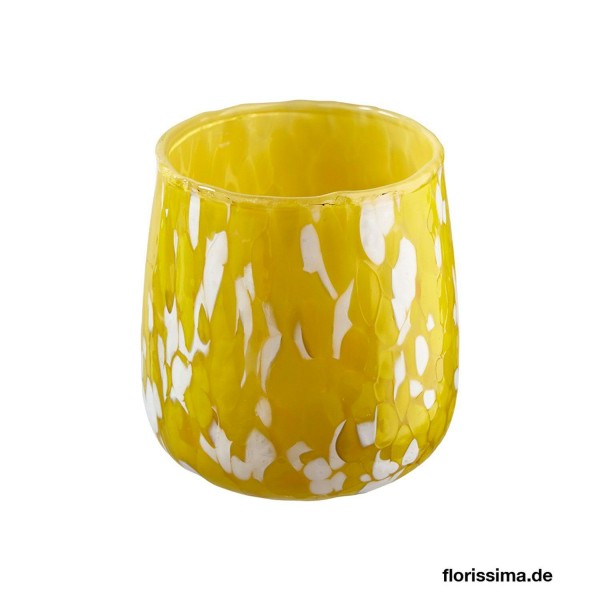 Glas Teelicht SP D9H10cm gepunktet, gelb