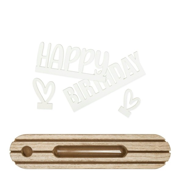 Ständer Holz 3x5x23cm Happy Birthday Glasvase + Schriftzug, 782 natur