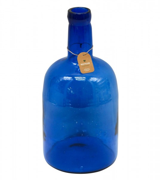 Glas Flasche D19H40cm Recycling, blau