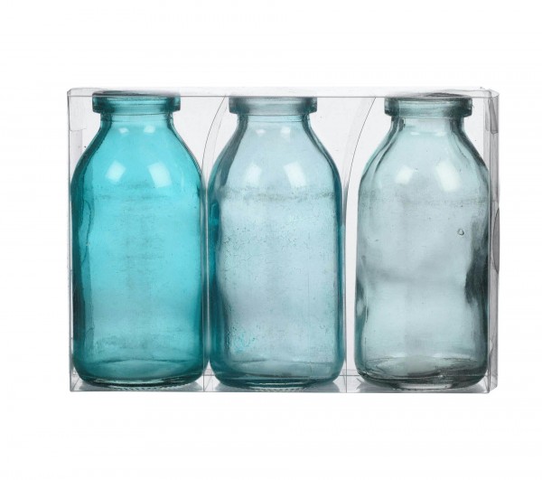 Glas Flasche H10,5cm sort., ice blau