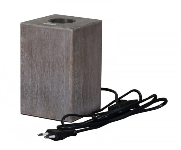 Lampe Holzfuß SP 10x10x15cm m.E27-Fass mit Kabel 1,5m + Schalter Aktionspreis, grau