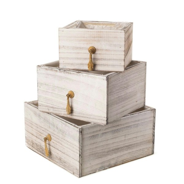 Kiste Holz S/3 16x14x10/21x19x12cm 26x24x13cm mit Folie, natur/weiß