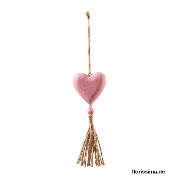 Herz Holz D5,5L18cm zum Hängen mit Quaste, pink
