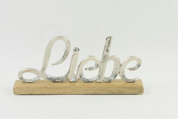 Liebe Alu/Holz 32x14,5cm auf Fuß Schriftzug, natur/silb