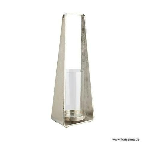 Windlicht Alu H50cm mit Glas, silber