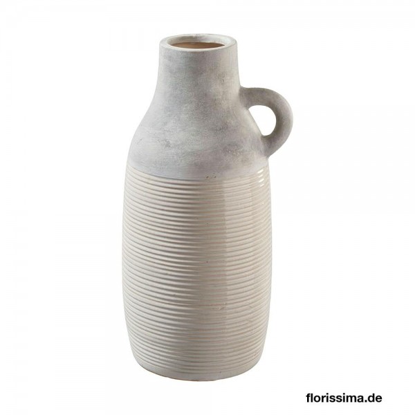 Vase Keramik H31,5cm mit Henkel, grau/creme