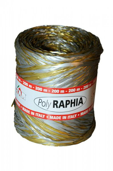 Raffia Bast 15mm 200m Bicolor, gold/silbe