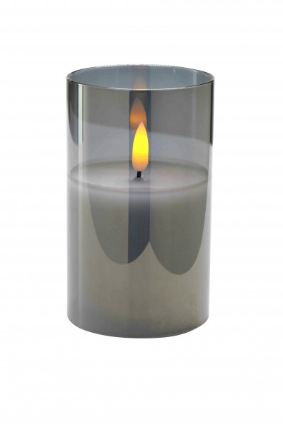 LED Kerze im Glas D7,5H12,5cm mit Timer für Batterie Aktionspreis, grau