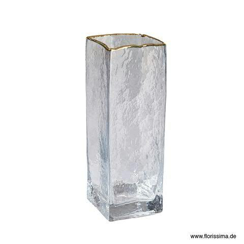 Glas Vase SP 10x10x29cm mit Goldrand, klar