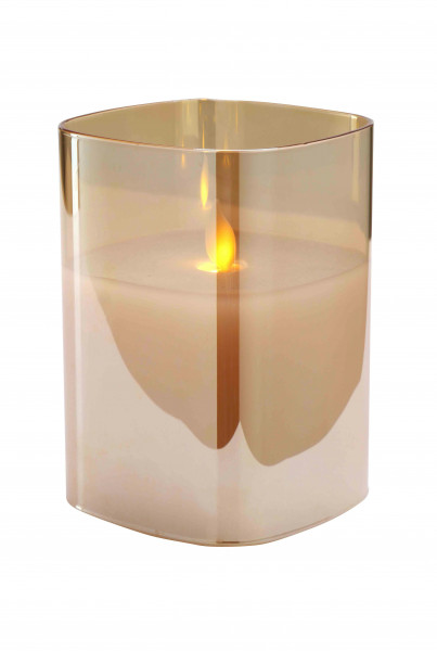 LED Kerze SP im Glas 9x12,5cm eckig für Batterie, amber