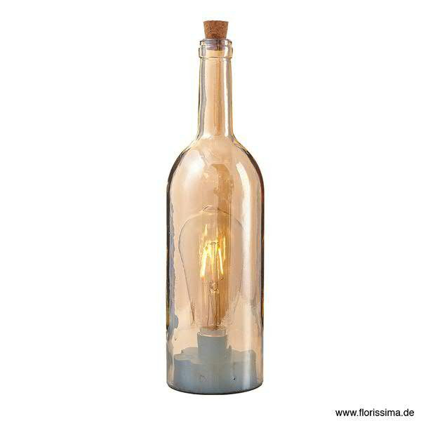 LED Flasche D9H34cm mit Birne/Batte mit Timer 3xAA, amber