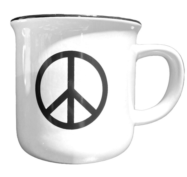 Tasse Keramik D9H8,5cm Peace Symbol weiß/schwarz Aktionspreis, weiß/schw