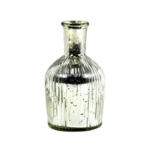Glas Flasche 7x14,5cm mit Rillen, silber