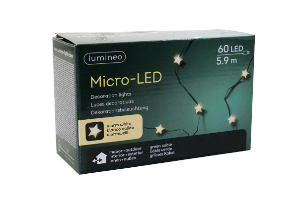 Lichterkette SP Sterne 60LED 5,9m outd Micro LED Strang Kabel grün, warm weiß