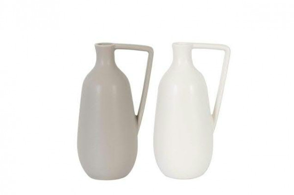 Vase Keramik 12x6,5x21cm sortiert, weiß/grau